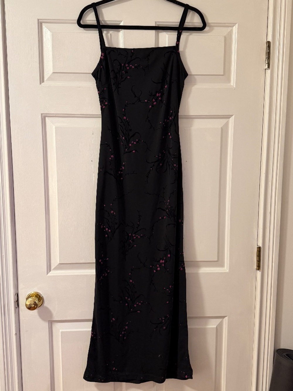 Vintage La Belle Maxi Slip Dress Women's XS Black Pink Floral Whimsigoth Prom